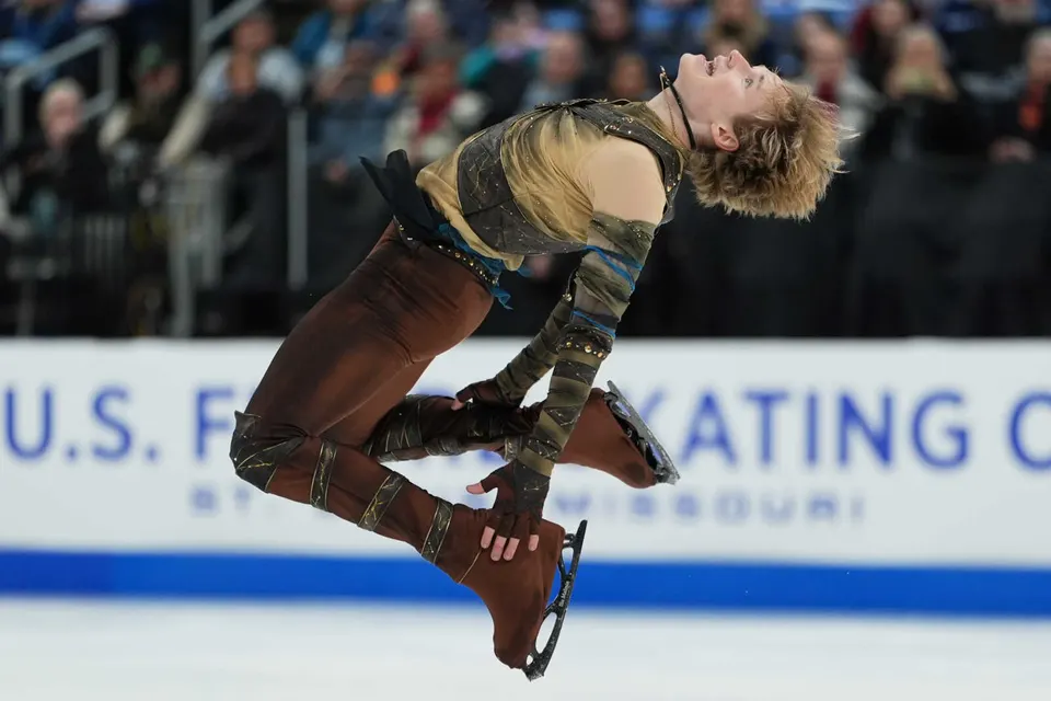 Ilia Malinin competes during the men’s short program at the U.S. Figure Skating Championships, Thursday, Jan. 8, 2026, in St. Louis. (AP Photo/Stephanie Scarbrough)