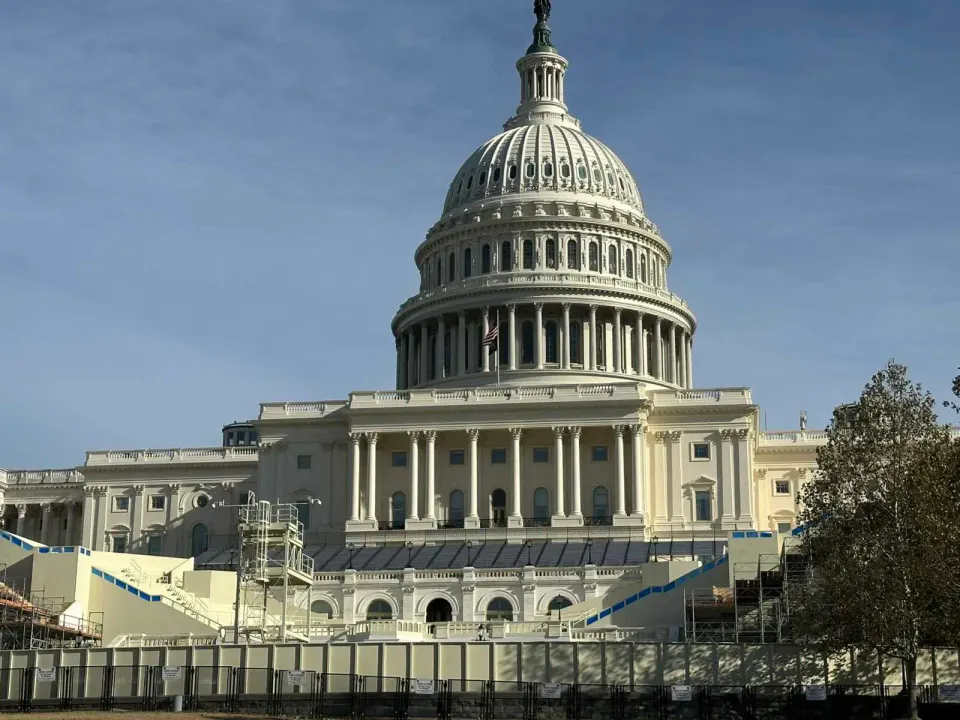 Scaffolding has been erected around the U.S. Capitol for the 2025 presidential inauguration (staff photo by Angela Woolsey)