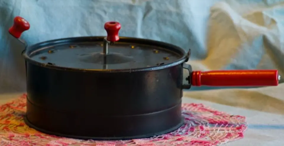 "My husband’s family preferred it and popped it using a contraption with a crank on the pot’s side, turning an arm inside as it heated on the stove...." Courtesy Carol McEwen.