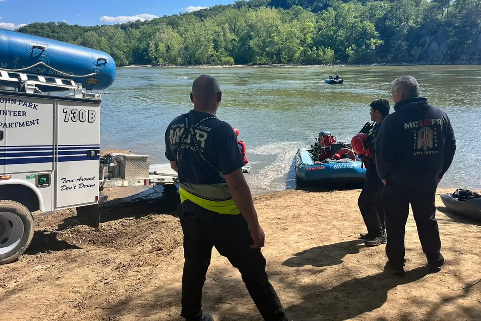 First responders on the banks of the Potomac River.
