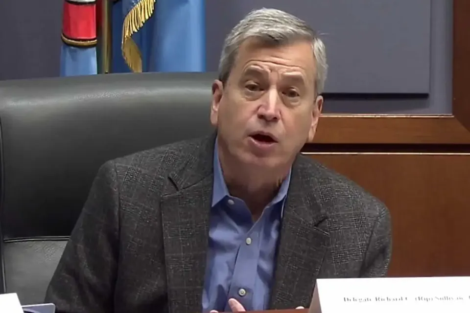 Del. Rip Sullivan speaks at the Fairfax County General Assembly delegation’s pre-session public hearing on Jan. 4, 2025 (via Channel 16 screenshot)