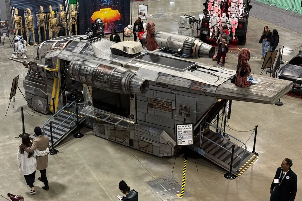 The TSJ Foundation's mobile-lab, built to resemble The Mandalorian’s spaceship "The Razor Crest," from the 'Star Wars' universe.