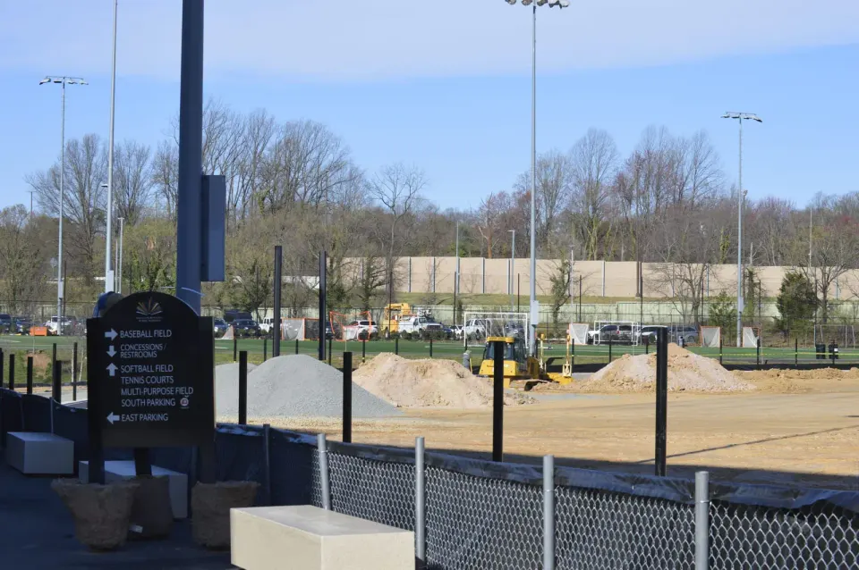 No playing ball yet! Piles of dirt and gravel during construction on Meridian's baseball field. Photo by Alba Selle.