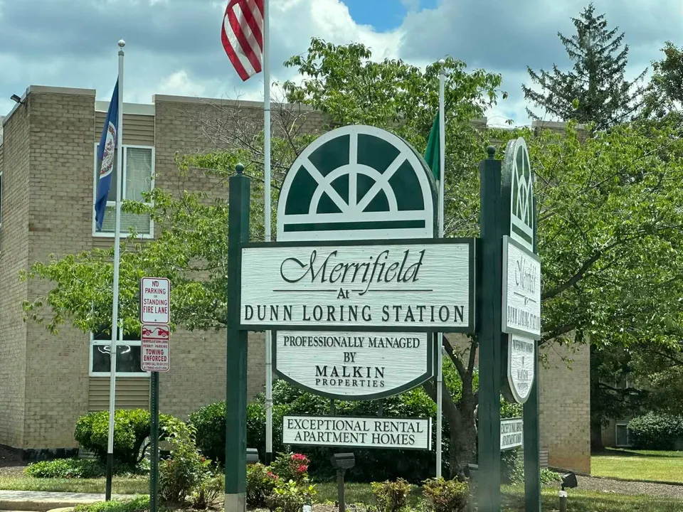 Merrifield at Dunn Loring Station apartments sign (staff photo by Angela Woolsey)