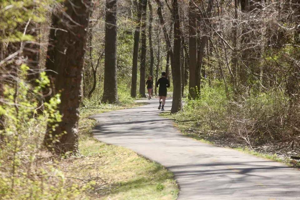People run on the Mount Vernon Trail along the George Washington Memorial Parkway (staff photo by James Cullum)