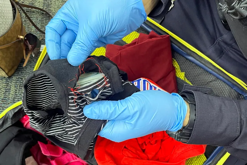 Money hidden in underwear seized by U.S. Customs and Border Protection officers at Dulles Airport on May 23, 2026.