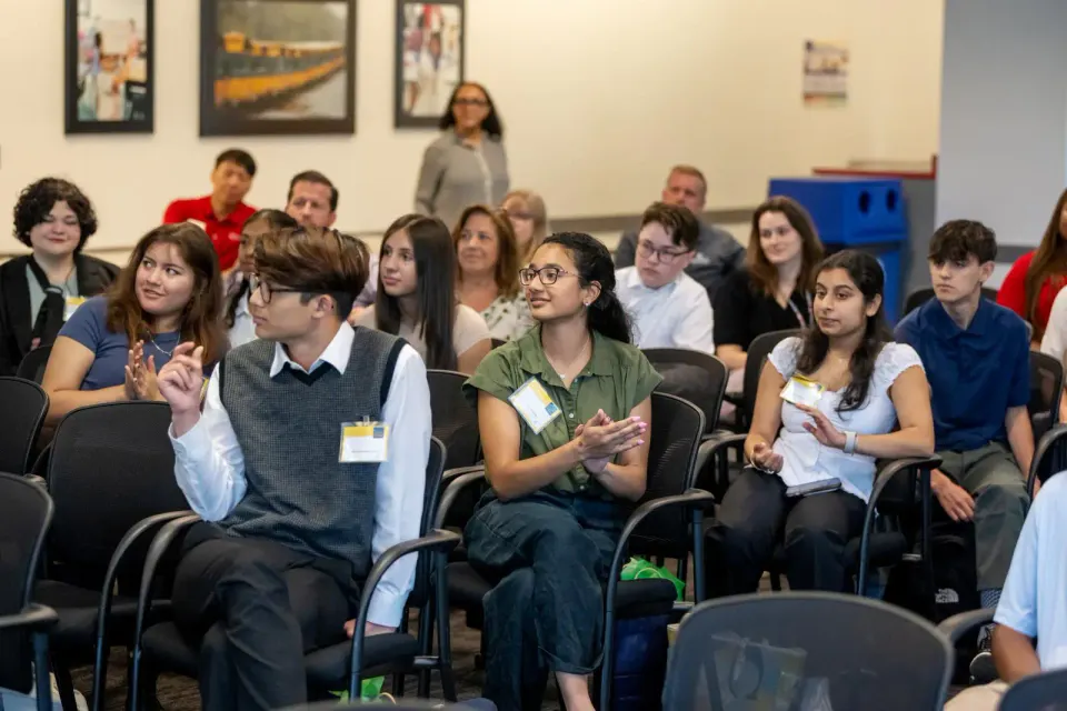 students listening to orientation