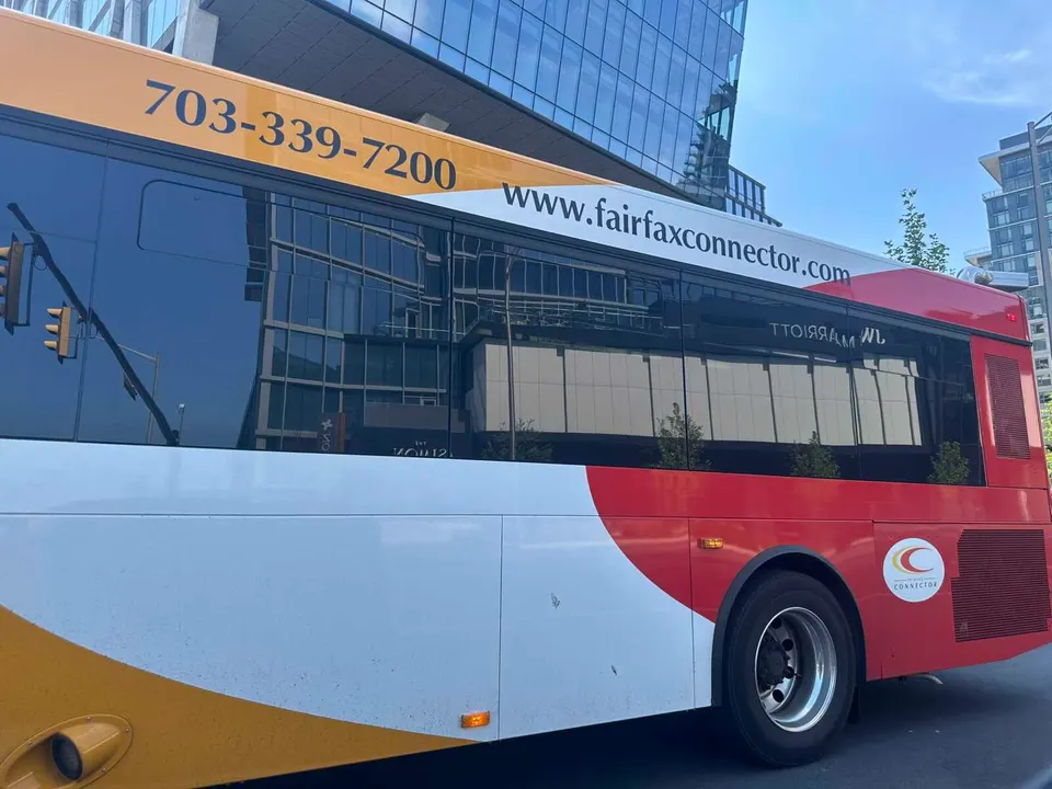 A Fairfax Connector bus in Reston Station (staff photo by Angela Woolsey)