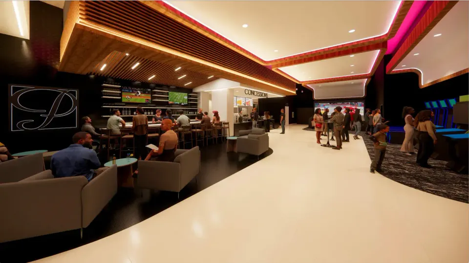 Rendering of interior lounge spaces at Paragon Theaters at Founders Row. Courtesy Paragon Theaters.