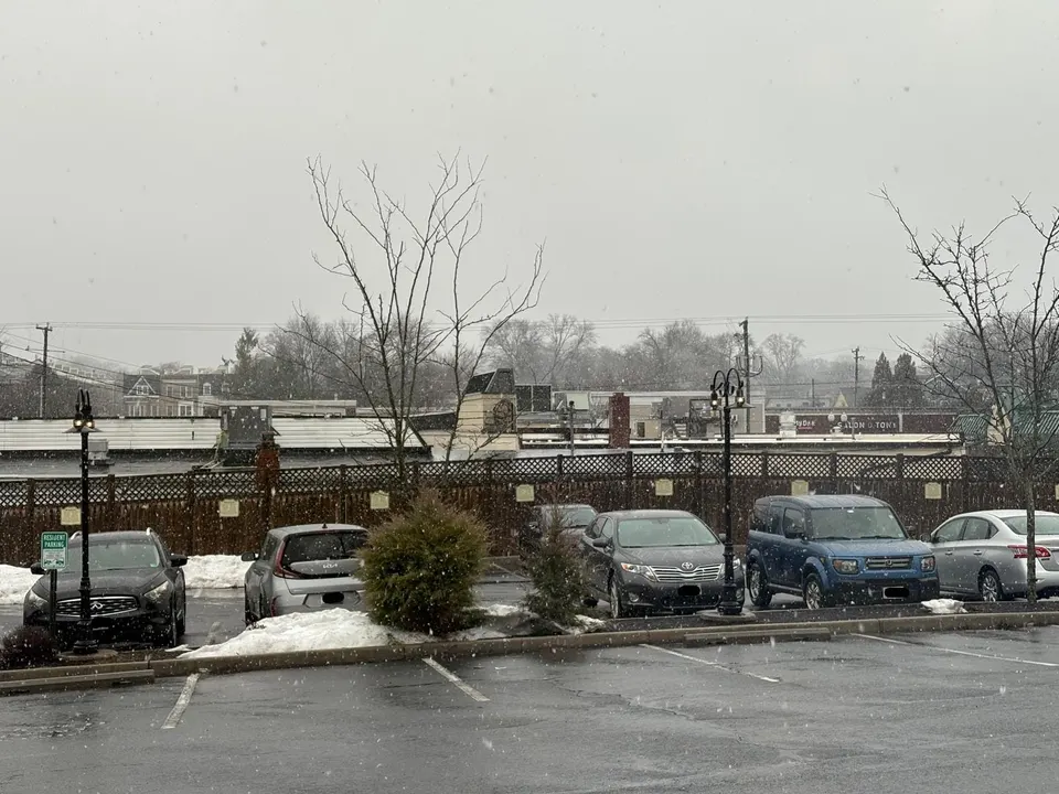 Snow falling in a parking lot in Vienna (photo by Amy Woolsey)