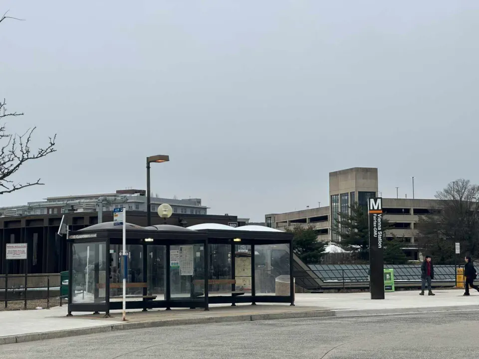 Bus shelters at the Vienna Metro station (staff photo by Angela Woolsey)