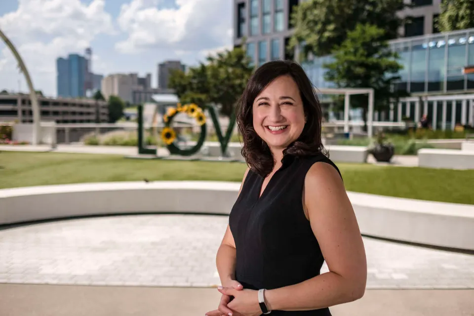 Katie Cristol, formerly the Arlington County Board chair, took over as the Tysons Community Alliance’s CEO on July 5, 2023 (staff photo by Jay Westcott)