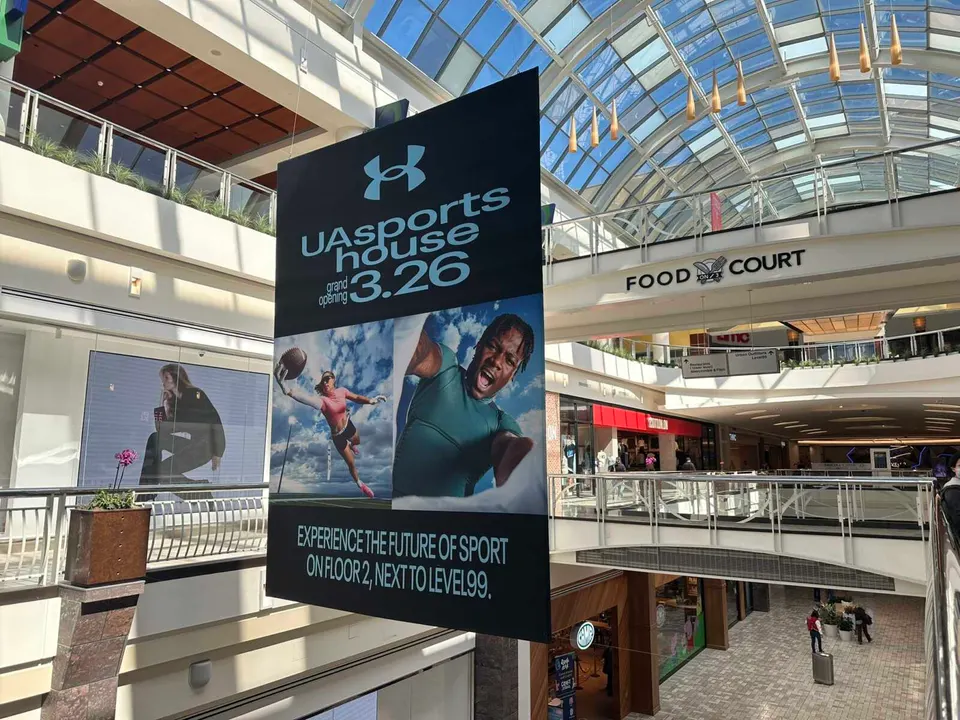 Under Armour Sports House is set for a grand opening at Tysons Corner Center on March 26, 2026 (staff photo by Angela Woolsey)