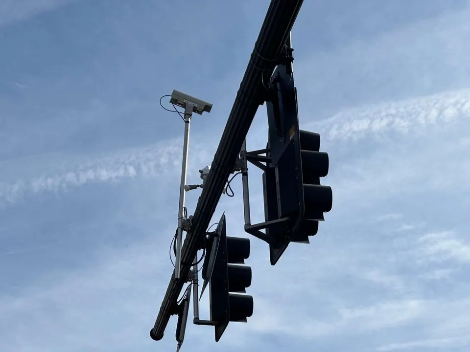 A red light camera in the City of Fairfax (staff photo by Angela Woolsey)
