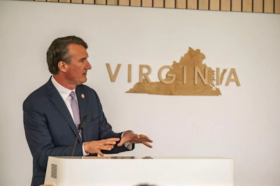 Gov. Glenn Youngkin speaks at Google’s office in Reston in April 2022 (staff photo by Jay Westcott)